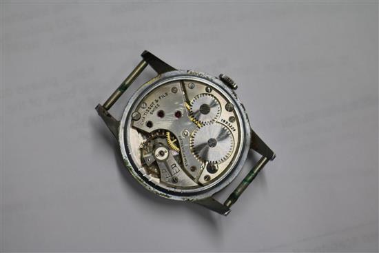 Five assorted fob watches including silver, a gold plated pocket watch and a Tissot wrist watch.